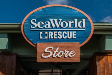 Orlando, Florida. 29 Ekim 2019. Seaworld 1 'deki Seaworld Kurtarma Mağazasının en üst görüntüsü.