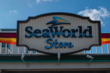 Orlando, Florida. 29 Ekim 2019. Seaworld Mağaza tabelasının üst görünümü Seaworld 3 'te
