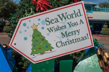 Orlando, Florida. 29 Ekim 2019. Seaworld 1 'de Mutlu Noeller diyor.