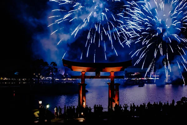 Orlando Florida 2019 November Japán Boltív Látványos Tűzijáték Éjszaka Háttér — Stock Fotó