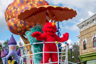 Orlando, Florida November 09, 2019. Top view of Elmo and Rosita in Sesame Street Party Parade at Seaworld 1 clipart