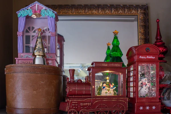 Christmas Train Phone Booth Store — Stock Photo, Image