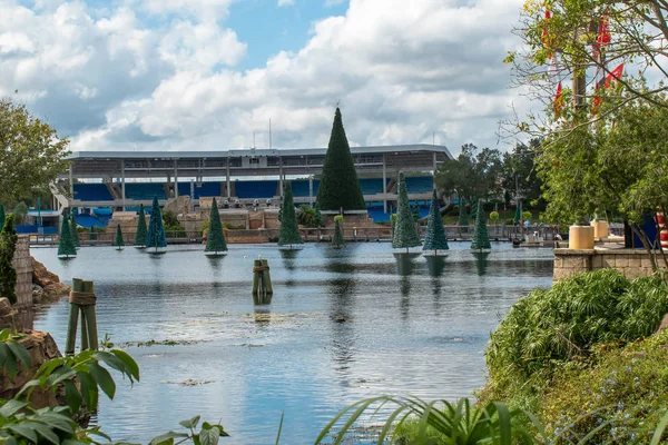 Orlando Florida November 2019 Schöner Blick Auf Weihnachtsbäume See Und — Stockfoto