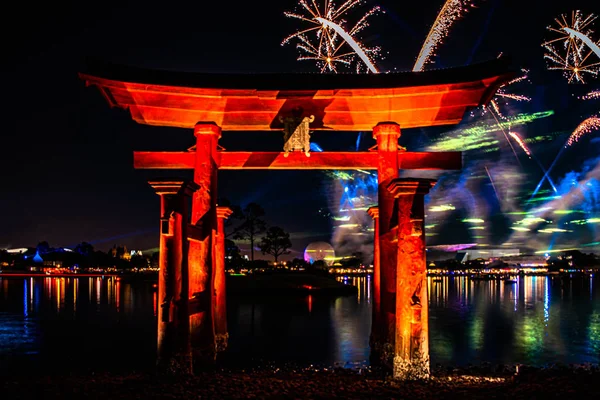 Orlando Florida 2019 December Látványos Kilátás Epcot Forever Tűzijáték Japán — Stock Fotó