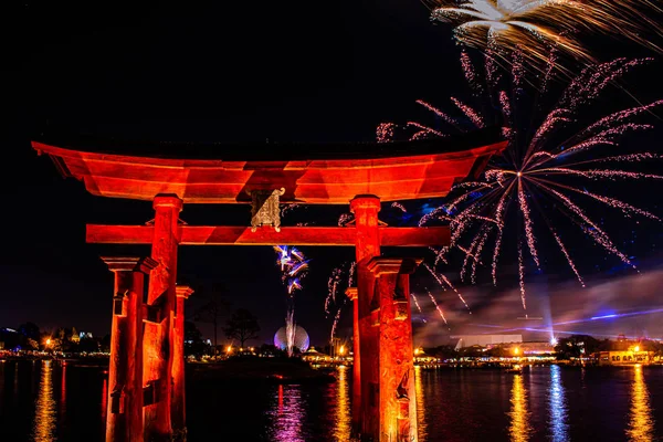 Orlando Florida Dezembro 2019 Vista Espetacular Epcot Forever Fogos Artifício — Fotografia de Stock