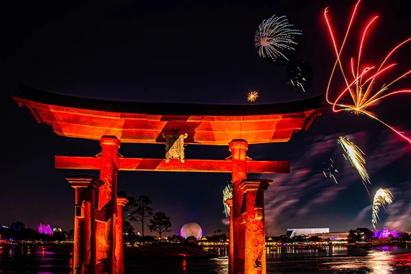 Orlando Florida Dezembro 2019 Vista Espetacular Epcot Forever Fogos Artifício — Fotografia de Stock