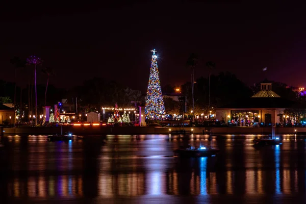 Orlando Florida November 2019 Panoramablick Auf Weihnachtsbaum Und See Epcot — Stockfoto