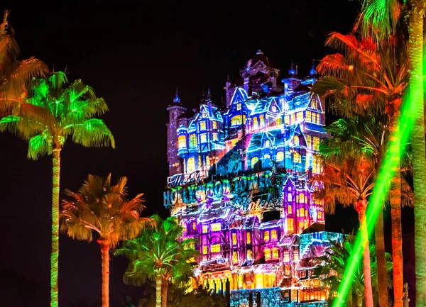 Orlando Floride Novembre 2019 Projections Colorées Sur Hollywood Tower Hotel — Photo