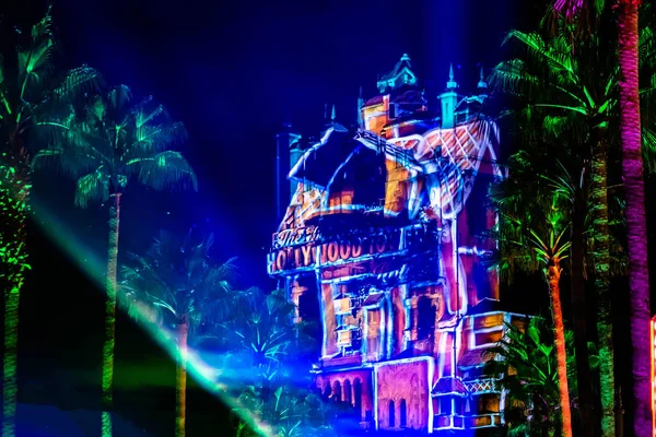 Orlando Floride Novembre 2019 Projections Colorées Sur Hollywood Tower Hotel — Photo