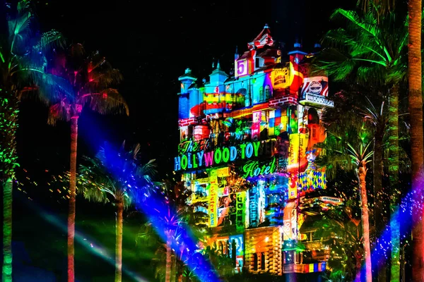 Orlando Floride Novembre 2019 Projections Colorées Sur Hollywood Tower Hotel — Photo
