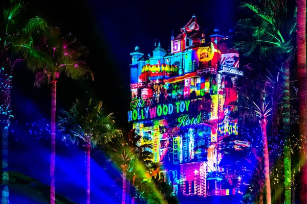 Orlando Floride Novembre 2019 Projections Colorées Sur Hollywood Tower Hotel — Photo