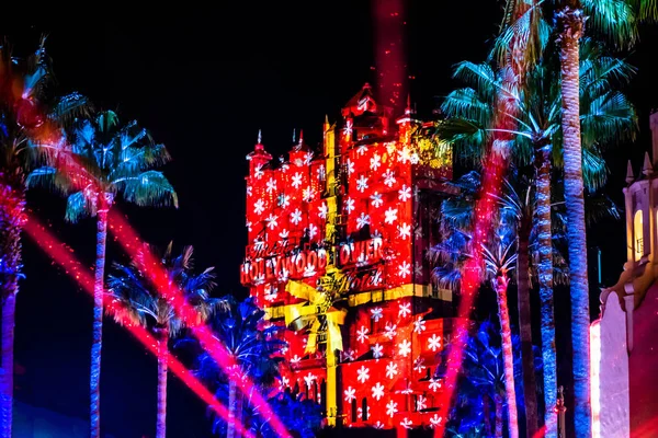 Orlando Florida November 2019 Colorful Projections Hollywood Tower Hotel Hollywood — Stock Photo, Image