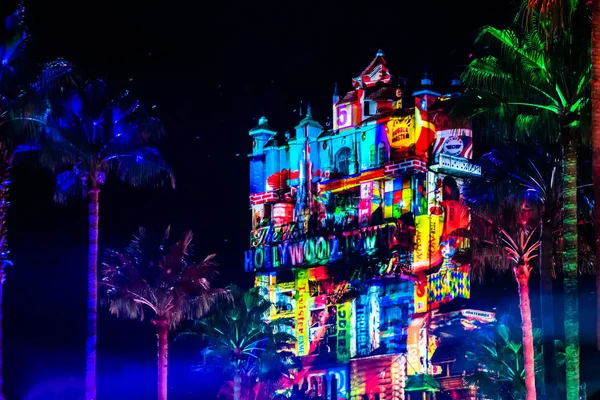 Orlando Floride Novembre 2019 Projections Colorées Sur Hollywood Tower Hotel — Photo