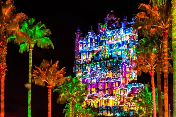 Orlando Floride Novembre 2019 Projections Colorées Sur Hollywood Tower Hotel — Photo