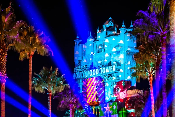 Orlando Floride Novembre 2019 Projections Colorées Sur Hollywood Tower Hotel — Photo