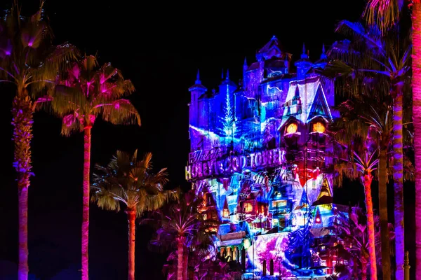 Orlando Florida November 2019 Colorful Projections Hollywood Tower Hotel Hollywood — Stock Photo, Image