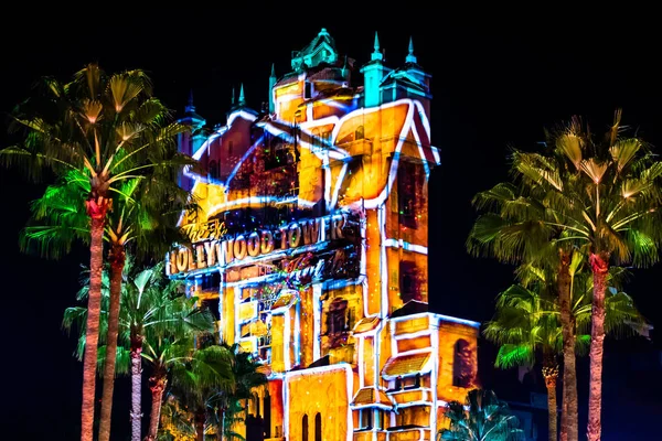 Orlando Floride Novembre 2019 Projections Colorées Sur Hollywood Tower Hotel — Photo