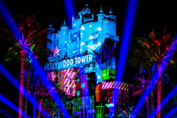 Orlando Florida Listopadu 2019 Barevné Projekce Hollywood Tower Hotel Hollywood — Stock fotografie