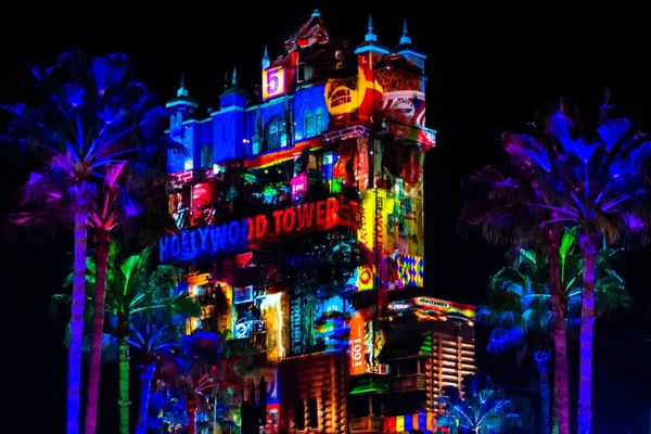 Orlando Florida Noviembre 2019 Proyecciones Coloridas Sobre Hollywood Tower Hotel —  Fotos de Stock