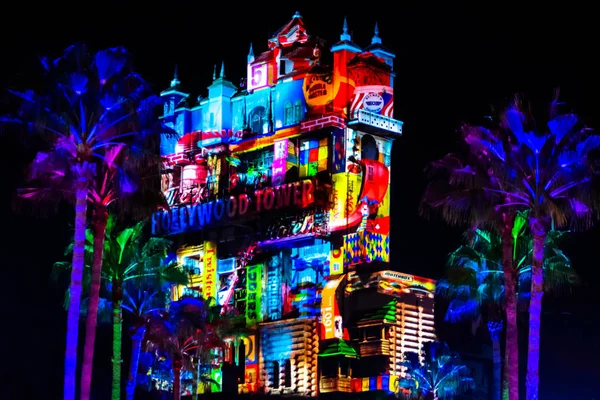 Orlando Floride Novembre 2019 Projections Colorées Sur Hollywood Tower Hotel — Photo