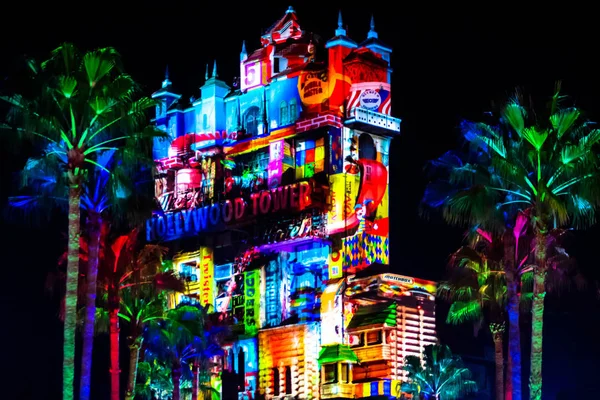 Orlando Floride Novembre 2019 Projections Colorées Sur Hollywood Tower Hotel — Photo