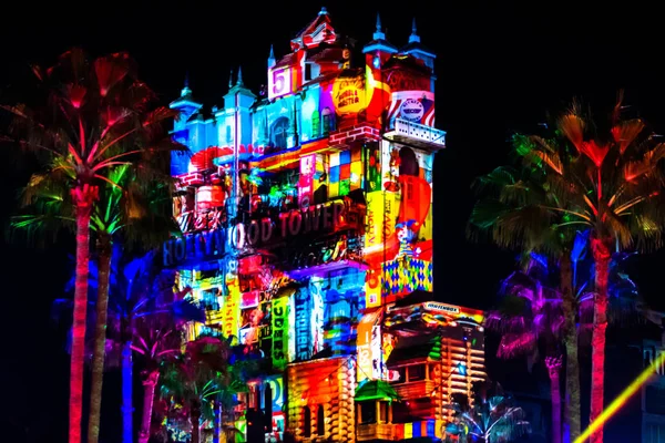 Orlando Florida November 2019 Colorful Projections Hollywood Tower Hotel Hollywood — Stock Photo, Image