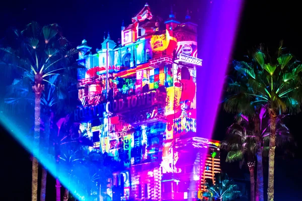 Orlando Floride Novembre 2019 Projections Colorées Sur Hollywood Tower Hotel — Photo