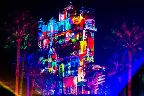 Orlando Floride Novembre 2019 Projections Colorées Sur Hollywood Tower Hotel — Photo