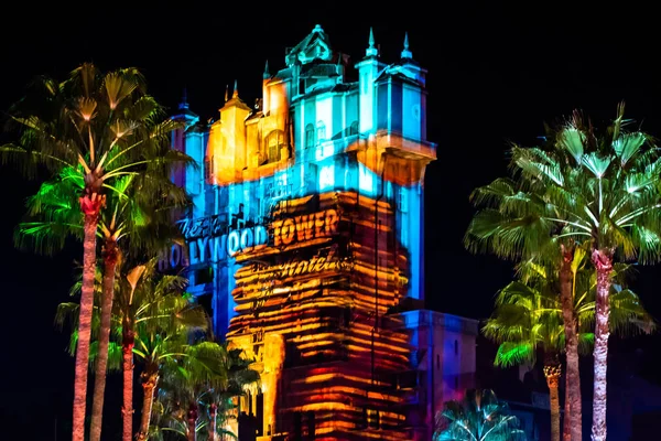 Orlando Florida Novembre 2019 Proiezioni Colorate Sull Hollywood Tower Hotel — Foto Stock
