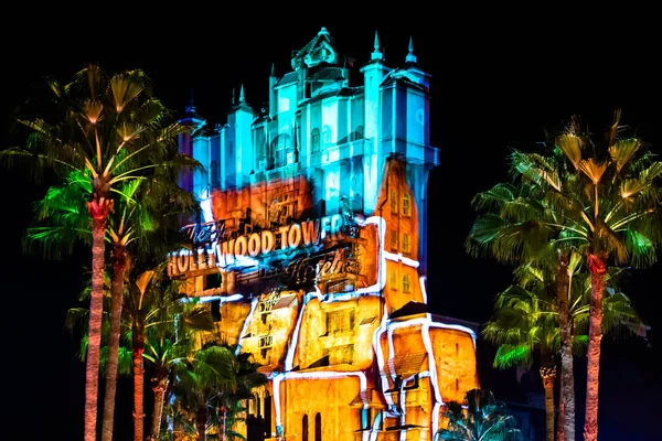 Orlando Floride Novembre 2019 Projections Colorées Sur Hollywood Tower Hotel — Photo