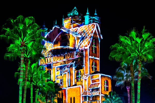 Orlando Florida Novembro 2019 Projeções Coloridas Hollywood Tower Hotel Hollywood — Fotografia de Stock