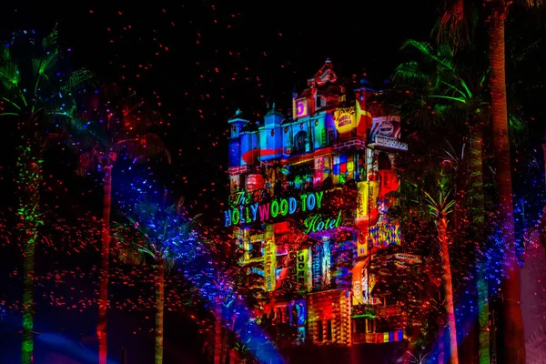 Orlando Floride Novembre 2019 Projections Colorées Sur Hollywood Tower Hotel — Photo