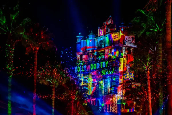 Orlando Florida November 2019 Colorful Projections Hollywood Tower Hotel Artificial — ストック写真