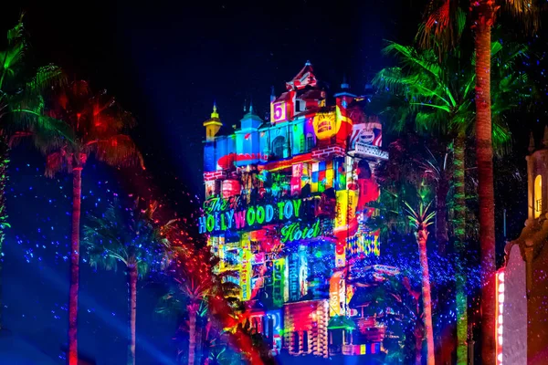 Orlando Florida November 2019 Bunte Projektionen Auf Das Hollywood Tower — Stockfoto