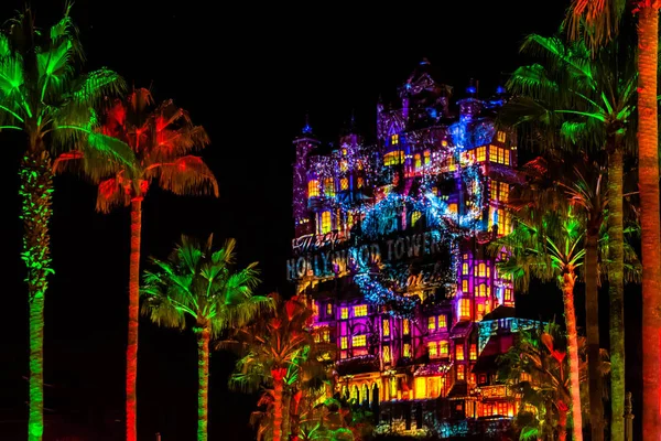 Orlando Floride Novembre 2019 Projections Colorées Sur Hollywood Tower Hotel — Photo