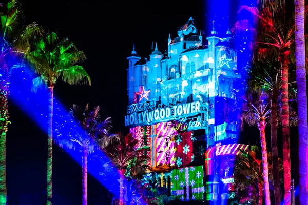 Orlando Florida November 2019 Farbenfrohe Projektionen Auf Das Hollywood Tower — Stockfoto