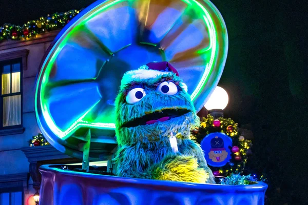 Orlando Florida December 2019 Oscar Grouch Sesamstraat Kerst Parade Bij — Stockfoto