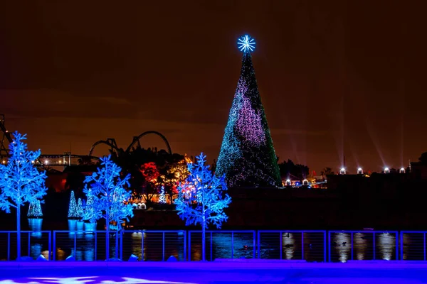 Orlando Floride Décembre 2019 Vue Partielle Patinoire Sapin Noël Coloré — Photo