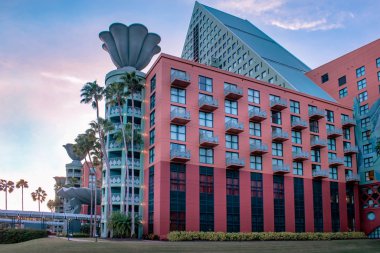 Orlando, Florida. December 18, 2019. Partial view of Walt Disney Dolphin Hotel in Lake Buena Vista area (46).