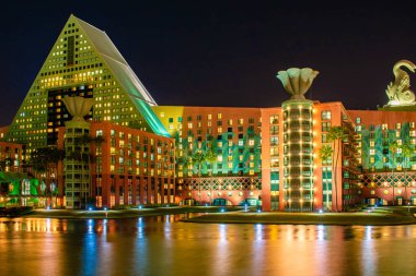 Orlando, Florida. December 18, 2019. Walt Disney World Dolphin Hotel at night in Lake Buena Vista area (6)