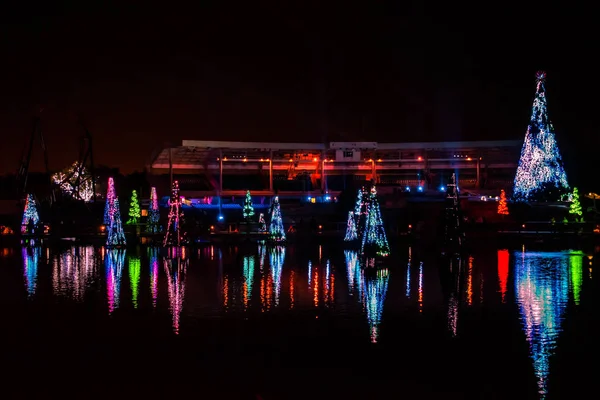 Orlando Florida December 2019 Belysta Och Färgglada Havet Julgranar Och — Stockfoto