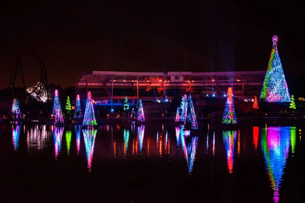 Orlando Florida Dezember 2019 Beleuchtetes Und Farbenfrohes Meer Von Weihnachtsbäumen — Stockfoto