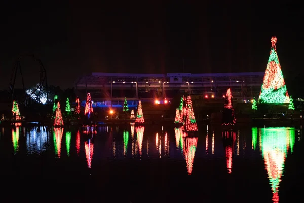 Orlando Floride Décembre 2019 Mer Arbres Noël Illuminée Colorée Vue — Photo