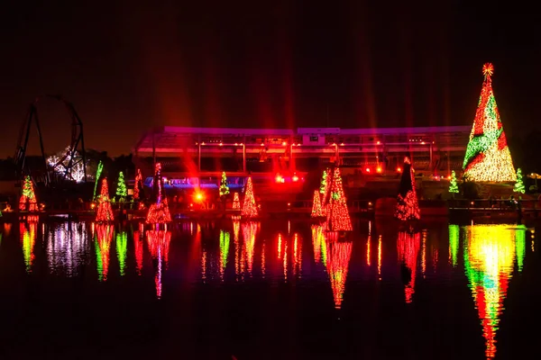 Orlando Florida December 2019 Belysta Och Färgglada Havet Julgranar Och — Stockfoto