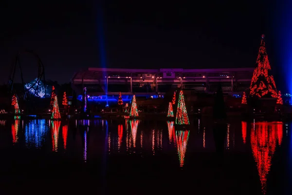 Orlando Florida December 2019 Belysta Och Färgglada Havet Julgranar Och — Stockfoto