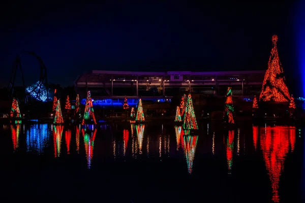 Orlando Florida December 2019 Belysta Och Färgglada Havet Julgranar Och — Stockfoto