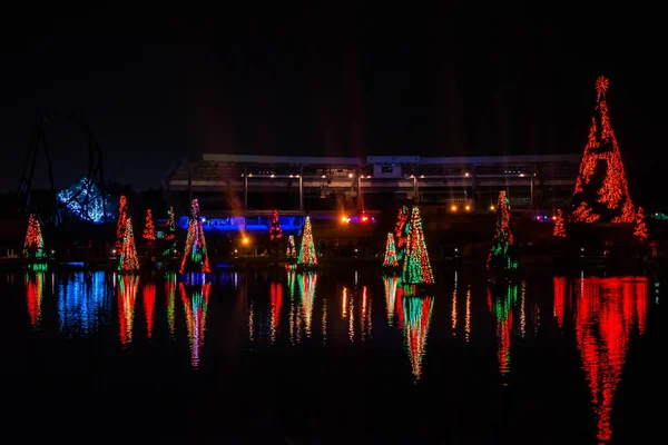 Orlando Florida December 2019 Belysta Och Färgglada Havet Julgranar Och — Stockfoto