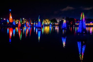 Orlando, Florida. 29 Aralık 2019. Deniz Dünyası 25 'teki Aydınlatılmış ve renkli Noel Ağaçları Denizi