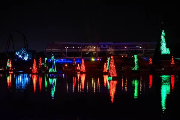 Orlando Florida December 2019 Verlichte Kleurrijke Zee Van Kerstbomen Gedeeltelijk — Stockfoto