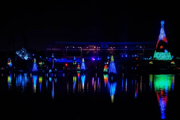 Orlando Florida December 2019 Illuminated Colorful Sea Christmas Trees Partial — Stock Photo, Image